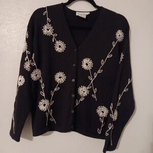 Robert Scott Button-up Cardigan Sweater  Women's Sz. S Black  w/ White...